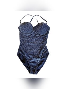 Vintage Y2K Newport  Shape FX  Swimsuit Black Glitter Bustier One Piece Small